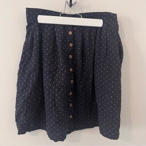 Mata Traders Navy Blue Dot Skirt Button Front Size Small 100% Cotton